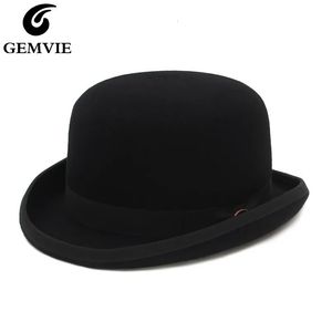 Gemvie 4 Renk% 100 Yün Keçe Derby Bowler Şapkası Erkekler Kadın Saten Düz Moda Partisi Formal Fedora Kostüm Sihirbaz 231221