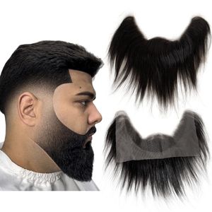 6 inches Straight Brazilian Virgin Human Hair Pieces 1b# Natural Black 7x22cm Lace Beards for Men