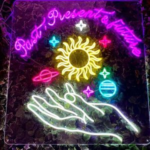 Gece Işıkları Özel Doğum Günü Tasarım Led Neon Sign Party Işık Akrilik Geçmiş Presen Future Stars Planet Planet Hang Up Vidalı Dekoratio283c