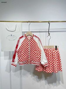 Lüks Bebek İki Parça Seti Kız Elbiseleri Boyut 110-160 Geometrik Desenlerin Tam Baskı Çocuk Ceket ve Pileli Etek Dec10