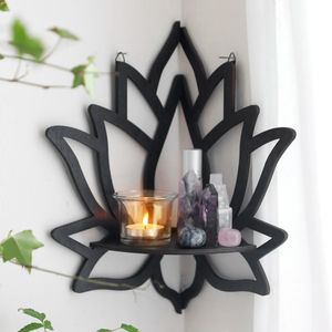 Lotus Butterfly Wall Shelf, Wooden Corner Display Shelves, Crystal Stone Storage Rack, Candle Holder, Wall Craft Decoration