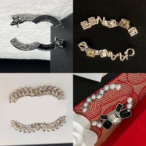 Kadın Tasarımcı Marka Mektubu Tasarım Altın Kaplama Bakır Yüksek Kaliteli Elmas İnci Takı Cazibesi Broş Pin Evlen Partisi Hediye Accessorie Geri