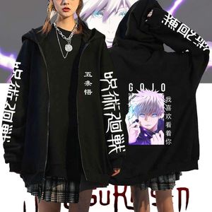 Heißer Verkauf Anime Jujutsu Kaisen Zip Up Hoodies Gojo Satoru Kapuze -Sweatshirts Hip Hop Streetwear Unisex Haruku Reißverschluss Jacken