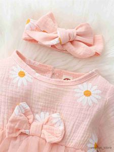 Kız Elbiseleri Yeni doğan bebek kızlar sevimli papatya çiçek uzun kollu tül patchwork bodysuit tatil partisi pembe prenses elbise