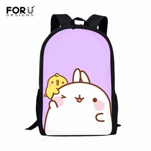 Çantalar forudugns güzel Koreli karikatür molang desen hafif okul çantaları çocuklar için nefes alabilen kızlar gençler okul omuz çantaları