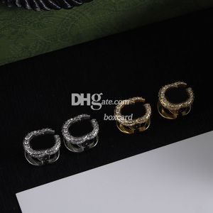 Vintage Rhinestone Earrings Crystal Studs Fashion Jewelry Retro Double Layer Letter Plated Earrings With Gift Box