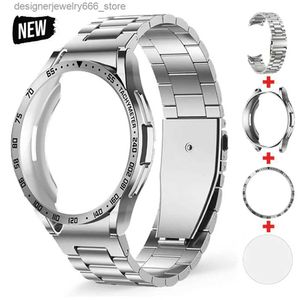 Watch Bands 4-IN-1 Stainless Steel Strap For Samsung Galaxy 6 Classic 43mm 47mm Metal Band TPU Case Bezel Protective Glass Film Q231223