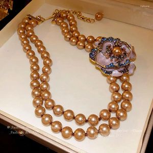 Collane a sospensione Eleganti gioielli di fascino femminile Vintage Accessori perle imitati Exagerated Flower Gioielli romantici