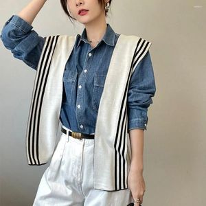 Eşarplar Düz Renk Örgü Şal Bluz Omuzları Sahte Yakalı Cape Yün Güneş Koruyucu Kore tarzı Siyah Beyaz Çizgili Eşarp Kadın