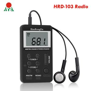 Connectores HanRongda HRD103 AM FM Rádio Digital 2 Receptor Estréreo portátil Mini Radios de bolso com fones de ouvido 1.5in Tela LCD