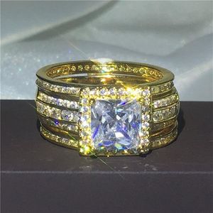 Vecalon prenses kesim 3-1 arada yüzük seti sarı altın dolu 925 gümüş 5a zirkon cz nişan düğün bant halkaları kadınlar için hediye211t