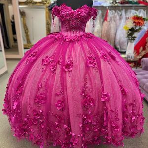 Gül kırmızı 2024 prenses quinceanera elbiseler dantel çiçek aplikler boncuklar inciler balo elbisesi tatlı 16 elbise vestidos de 15 anos