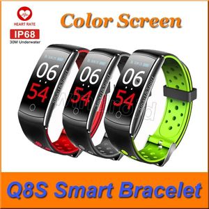 Браслеты Q8S Smart Bracelet Fitness Tracker Tracker Средство частоты сердечного ритма монитор кровяного давления IPS Цвет экрана водонепроницаемые интеллектуальные браслетные часы дешевые