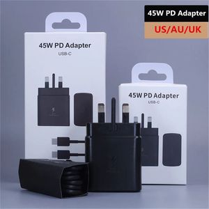 45 W superschnelles PD-Ladegerät, Adapter, US-EU-UK-Stecker, Ladegerät mit Typ-C-Kabel, Schnellladegerät für Samsung GALAXY Ultra S21 A91 A71 A80 Note 10 20 S20 Plus S20