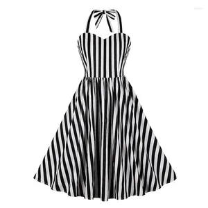 Sıradan Elbiseler 2024 Yaz Seksi Halter Sırtsız Kadınlar Çizgili Baskılı Parti Vintage Retro 50s 60s Patenci Salıncak Elbise