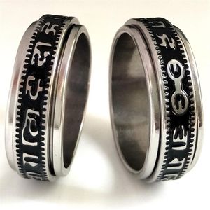 20pcs retro oyma Budist Kutsal Yazılar Altı kelime mantrası paslanmaz çelik spinner ring erkekler kadınlar eşsiz şanslı takı b260k