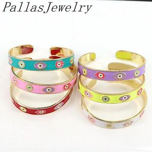 Bangle 5pcs Медные красочные эмалевые глаза Hamsa Hand Mounts Bangles для женщин с золоты