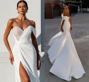 Glamous Denizkızı Gelinlik 2023 Top Sapırlar Tweetheart Of Omuz Yumuşak Yumuşak Satin Gelin Gowns Özel Yapımı Vestidos de Noiva