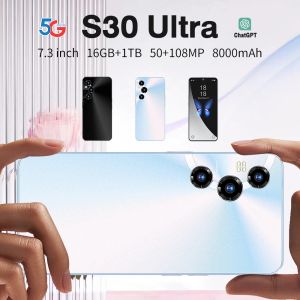 Оригинальный S30ULTRA 7.3HD 5G Телефон 16 ГБ+1 ТБ 8000MAH Смартфон 108MP Разблокировать Android13 NFC Snapdragon 8 Gen2 Google Play 2024