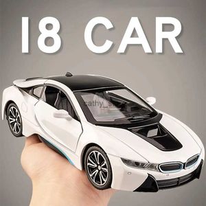 Elektrik/RC Araba 1 24 Simülasyon I8 Alaşım Araç Modeli Diecast Metal Süs Ses Işık Çekme İşlevi Koleksiyon Erkek Oyuncaklar Kidsl231223