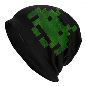Beralar Geek Uzay İstilacıları Yeşil Denim Kapak Dış Mekan Kafataları Beanies Şapka Erkek Kadınlar Yetişkin Bahar Sıcak Termal Elastik Bonnet Örgü