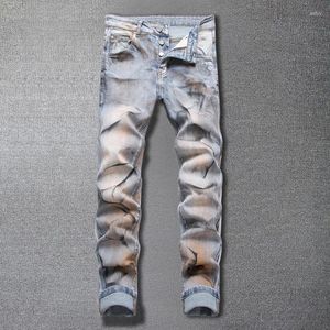 Erkekler Kot Stil Düzenli Mavi Boya Mürekkep Pigarı Küçük Ayaklar Elastik Hip Hop Streç Pantolonlar Motorcycle Pants için Jean