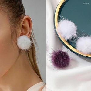 Серьги -грибы y2k в стиле белый плюшевый мяч для женщин милый волосатый сладкий элегантный круглый геометрия аксессуары для ушей моды