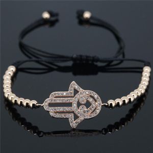 Charm Bilezikler Bütün Anil Arjandas Bilezik Mozaik Cz Kristal Yan Hamsa Yuvarlak Top Pirinç Boncuklar Örgü MacRame Bracel292H