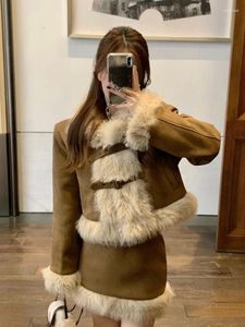 Work Dresses 2023 Winter Faux Fur 2 Piece Skirt Set Women Casual Y2k Clothing Blazers Jacket Coats Skirts Korean Japanese Kawaii Suits Chic