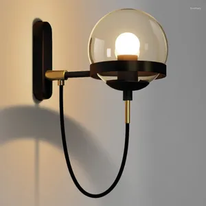 Настенные лампы домашний декор стеклянный мяч скандинавский ретро -золотой металлический американский спальня спальня для спальни крытые осветительные светильники