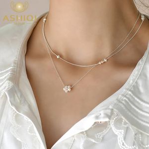 ASHIQI Natural Freshwater Pearl Flower Pendant Necklace 925 Sterling Silver Fashion Jewelry for Women 231222