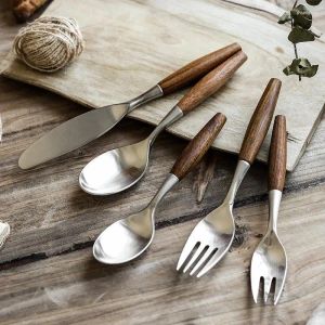 Conjuntos de utensílios de jantar 1pcs maçaneta de madeira colher utensílios domésticos metal 304 garfo de faca de aço inoxidável e cozinha em casa