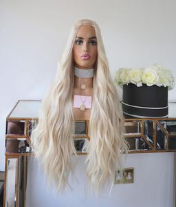 Full Machine Made MiddleSide Open U Part Wigs Human Hair Half Wig for White Women Black Woman Humans Hairs Upart Wigs Blonde Plat5382722