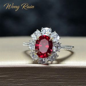 Wong Rain Vintage% 100% 925 STERLING Gümüş Yaratılan Moissanite Ruby Taş Düğün Nişan Yüzüğü Güzel Takı Hediyesi Tüm Y1248D