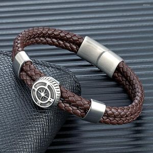 Очарование браслетов Mkendn Fashion Mens Mens Womens Blue Red Braided Leather Bracelet Brangle с оттенками из нержавеющей стали Compass