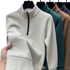 Erkek Hoodies Yüksek Kaliteli Örgü Düz Renk Tıknaz Yarım Fermuar Kalın Kazak Sıcak Giysiler BUTLENECK 4XL