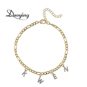 Anklets Duoying Birth Year Custom Anklet 6mm Pave Letter Chain Custom Anklet Tiny Letter Pendant Name Anklets Figaro Chain Girl Gift