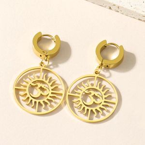 Dangle Küpeler Dawapara Om Ohm Symbol Sunshine Charm Hoop Paslanmaz Çelik Hindu Yoga Takı