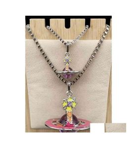 Anhänger-Halsketten Kaiserinwitwe und Sier Edge Threensional Red Ring Purple Bead Meteor Size Necklace B8176 Drop Delivery Jewelr Dh5A03969662