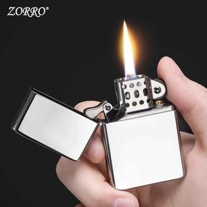 New Metal ZORRO Kerosene Windproof Lighter Vintage Smooth Surface Square Classic Kerosene Open Flame Lighter Smoking Accessories