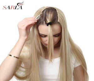 SARLA U Part Clip in Hair Extension Clipon Natural Thick False Fake Synthetic Blonde Long Straight Hairpieces 16 20 24 inch 220207164544