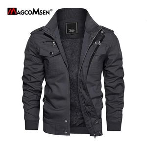 Magcomsen Men's Fleece Jackets Windbreaker Caats Fall Winter Bomber Bomber Jackets Multi-Pockets Stand Collar Motorcycle Jacket 231222