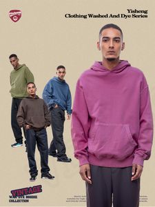 Moda markası erkekler hoodies sweatshirts vintage yıkama gevşek omuz tarzı erkek uzun kollu tarzı düz renkli kazak pamuk kapüşonlu ceket artı m-xxl