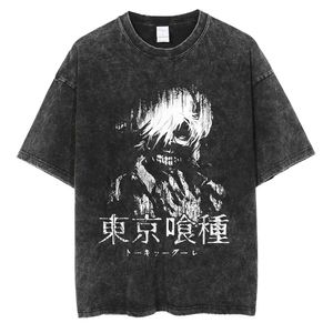 Anime Tokyo Ghoul Yıkanmış Tshirt Hip Hop T Shirt Kaneki Ken% 100 Pamuklu T-Shirt Rei Kısa Kollu Yaz Y2K Üstler