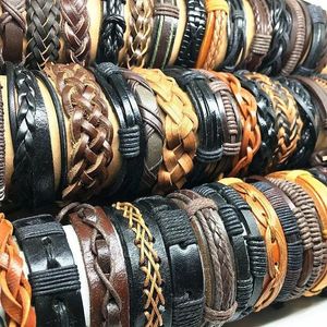 Bracelets atacado 50pcs pulseiras de couro e pulseiras para homens mulheres unissex variadas retro top genuíno genos genuínos estilos de mix tribal jóias