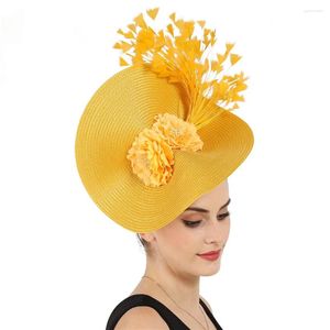 Beralar Siyah Fascinators Gelin Sarı Şapka Kafa Bantları Çiçekler Saç Aksesuarları Düğün Fedora Yarışı Etkinliği Çiçek Müdürlüğü