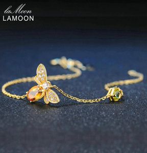 LAMOON Cute Bee Браслет из стерлингового серебра 925 пробы Женщина любит цитрин Драгоценные камни Ювелирные изделия Позолоченные 14 карат Дизайнерские украшения LMHI002 CX2009219864