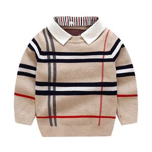 Fashion Casual Autumn Children's Sweater Boys Plaid Turn-down Collar Knitted Sweater Cotton Collar Vest Cardigan For Boy 231226