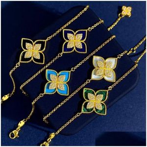 Bilezikler Charm Bilezikler RC İtalya marka yonca tasarımcısı 18k altın parlayan bling kristal elmas tatlı 4 yaprak çiçek bileklik bilek takı