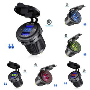 Car Upgrade Quick Charge 3.0 Dual USB Fast Car Charger Socket Accessories Waterproof 12V 24V QC3.0 Power Outlet with Touch Switch Led Light